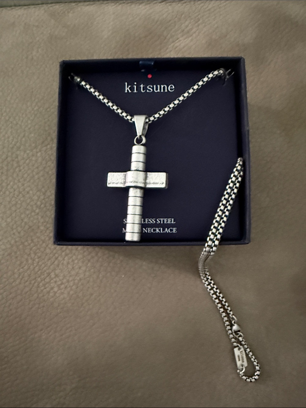 Kitsune Stainless Steel Cross Pendant Necklace in Silver